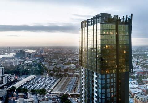 Photograph of the top of the Zen Apartment tower, electrical fit out by Earth Electrical Contractors