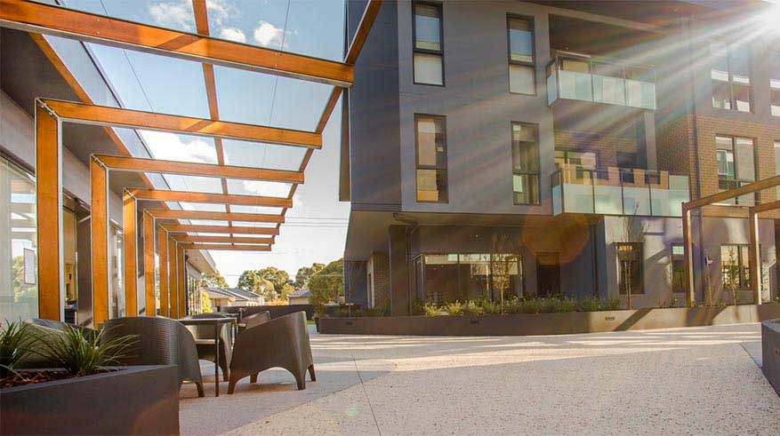 Photograph of the courtyard of the Campbell Place Aged Care Facility & The Residence